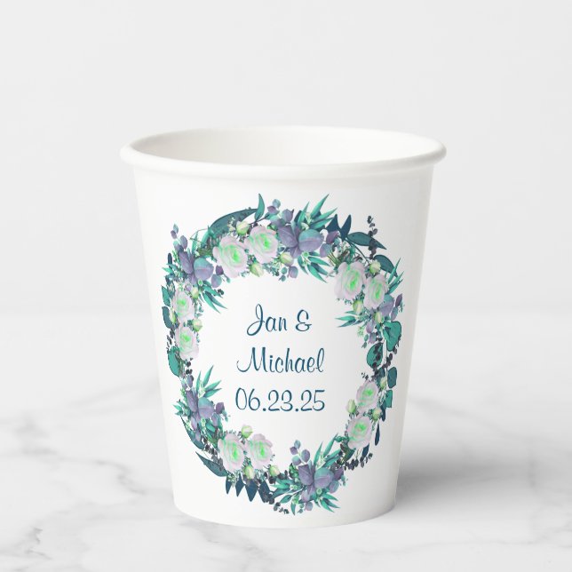 Customizable Wreath Wedding  Paper Cups (Front)