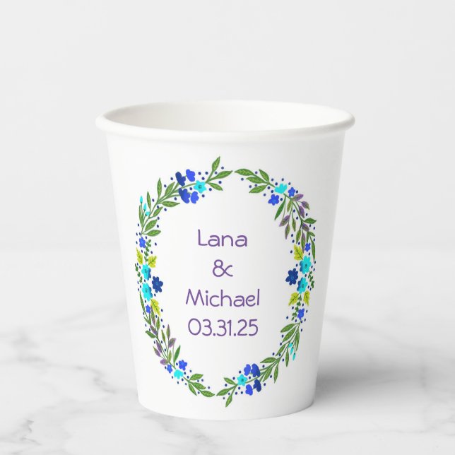 Customizable Wreath Wedding  Paper Cups (Front)