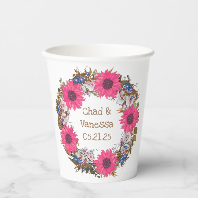 Customizable Wreath Wedding  Paper Cups (Front)