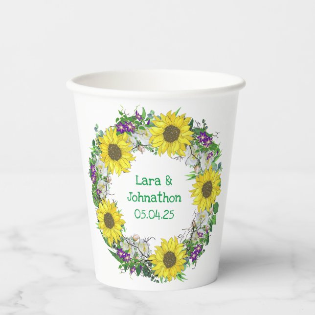 Customizable Wreath Wedding  Paper Cups (Front)