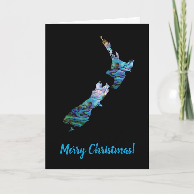 CUSTOMIZABLE XMAS NEW ZEALAND MAP PAUA CARD (Front)