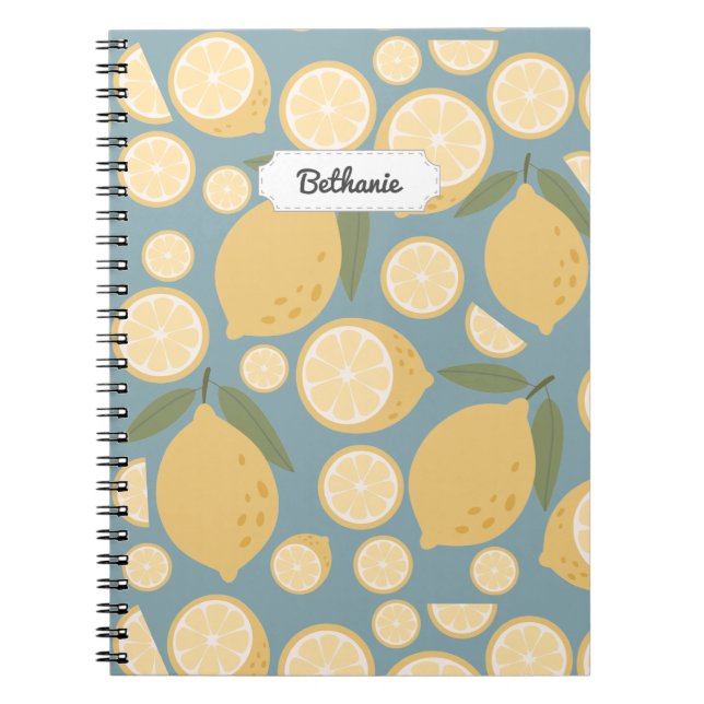 Customizable Yellow Lemon Seamless Pattern Notebook (Front)