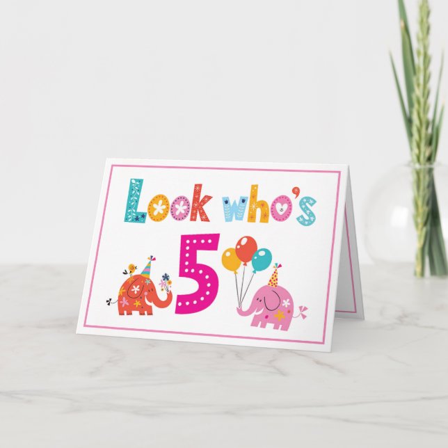 Customize 5th Birthday Card For a Girl (Front)