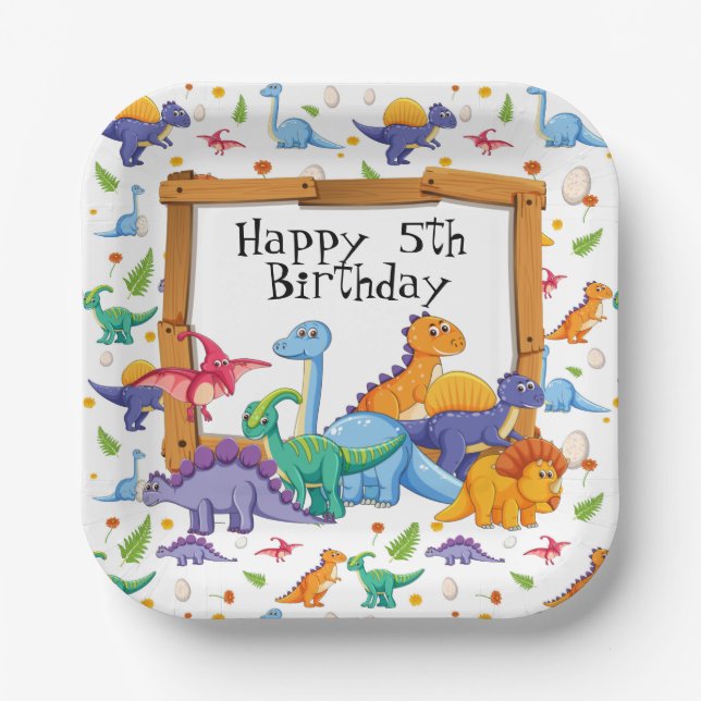 Customize Age Dinosaur Birthday  Paper Plate (Front)