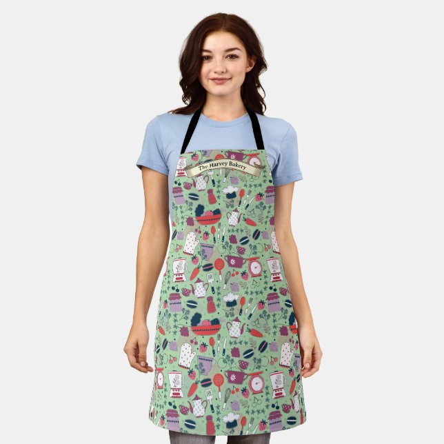 Customize Bakery Shop Kitchen Utensils Pattern  Apron (Worn)
