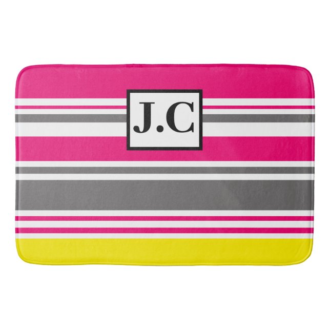 Customize Bath Mat - Beach Hut Stripes Hot Pink (Front)