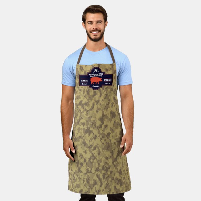 Customize Butcher Shop Orange Hog Brown Camo Apron (Worn)