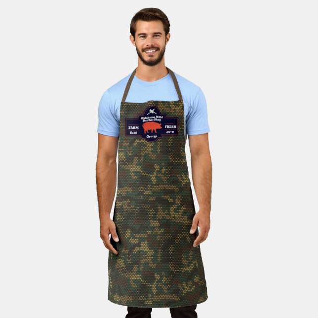Customize Butcher Shop Orange Hog Digital Camo Apron (Worn)