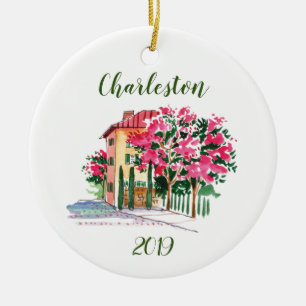 Customize Charleston Street Abloom in Watercolor Ceramic Tree Decoration