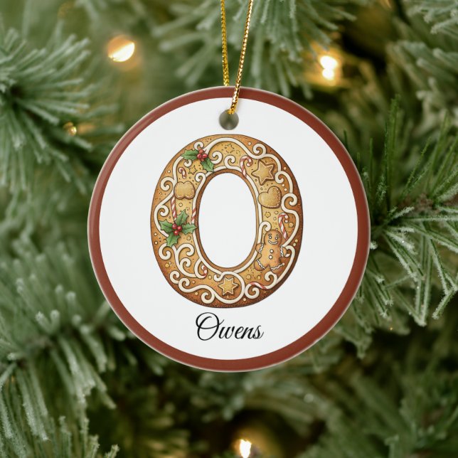 Customize Christmas Gingerbread Letter O Monogram Ceramic Tree Decoration (Tree)