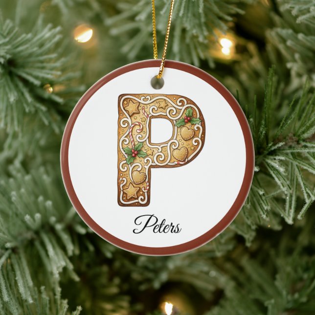 Customize Christmas Gingerbread Letter P Monogram Ceramic Tree Decoration (Tree)