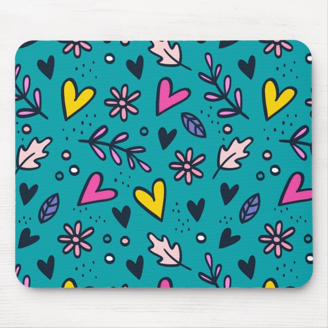 Customize Colorful Flower and Hearts Mouse Pad (Front)