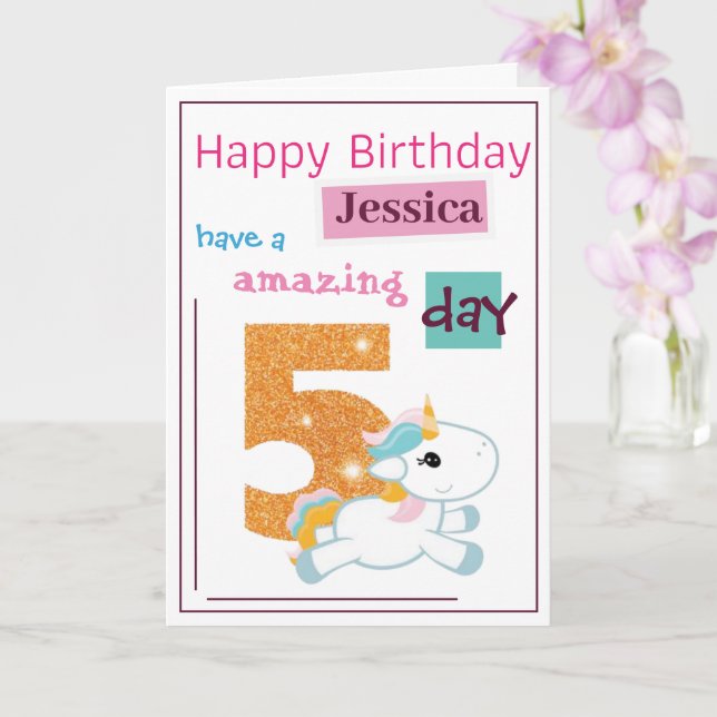 Customize Cute Girls Birthday Card - Unicorn (Orchid)