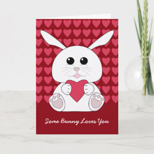 Customize Cute Kawaii White bunny Valentine Hearts Holiday Card