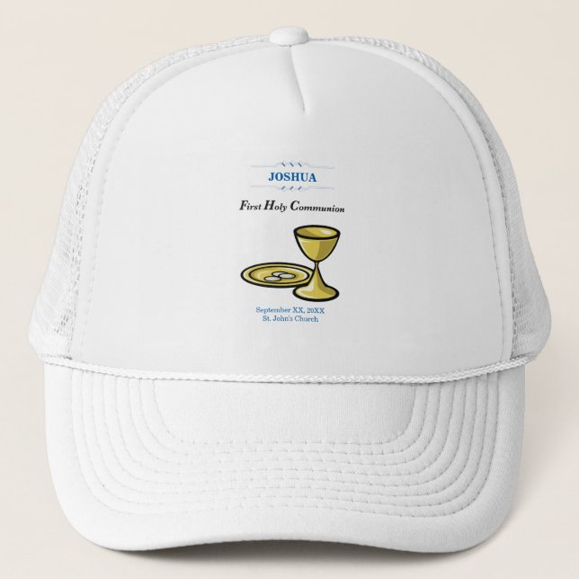 Customize, First Communion Body and Blood Trucker Hat (Front)