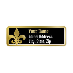 Customize, Gold Border Fleur-de-lis address label