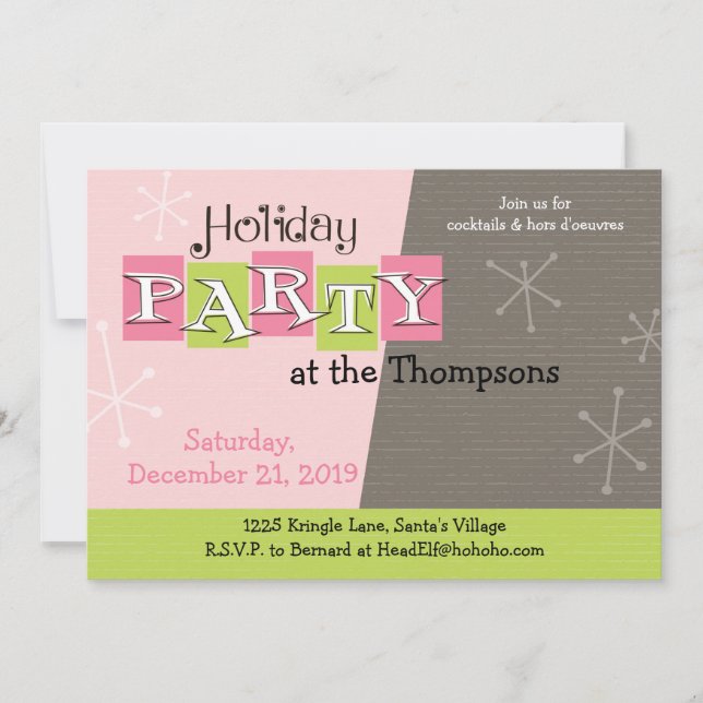 CUSTOMIZE IT -Atomic Retro Holiday Party Invite (Front)