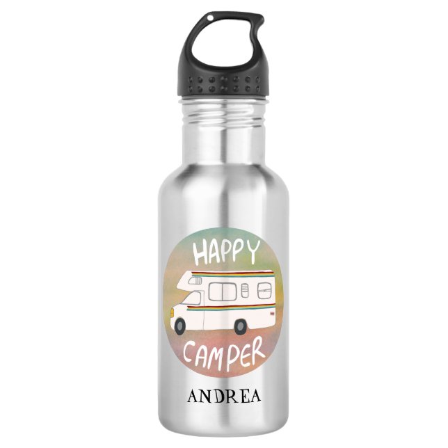 CUSTOMIZE IT Happy Camper Fun RV Sunset Motorhome 532 Ml Water Bottle (Front)