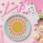 CUSTOMIZE IT Pink Daisy Sunflower Happy birthday  Paper Plate<br><div class="desc">Decorate your outfit with this cool custom paper plate. Makes great decor for a party! You can customise it with your own text by clicking "personalise" and change the font colours and placements too. Check my shop for lots more colours and patterns! Let me know if you'd like something custom...</div>