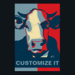 CUSTOMIZE IT Red White Blue Pop Art Cow Poster<br><div class="desc">This poppy poster pop-art inspired poster with YOUR CUSTOM TEXT and our classic Cow headshot in Red White and Blue is vegan to the core and a shout out to our bovine buddies. This hand drawn design by Armagarden uses modern colours to pop off any wall you throw it on!...</div>
