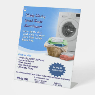 Customize Laundromat Laundry Service Wash and Fold Pedestal Sign