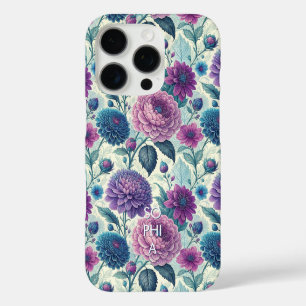 Customize Modern Purple Floral Vintage Dahlia iPhone 16 Pro Case
