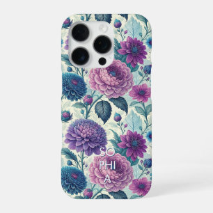 Customize Modern Purple Floral Vintage Dahlia iPhone 16 Pro Case