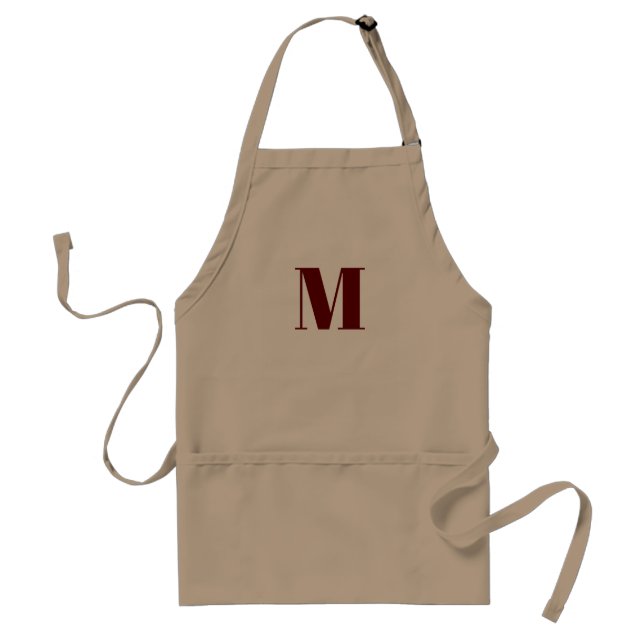 Customize monogram initial burgundy maroon white standard apron (Front)