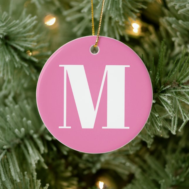 Customize monogram initial pink white Christmas Ceramic Tree Decoration (Tree)