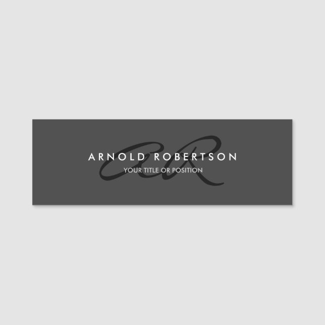 Customize Monogram Plain Gray Black Add Name Tag (Front)