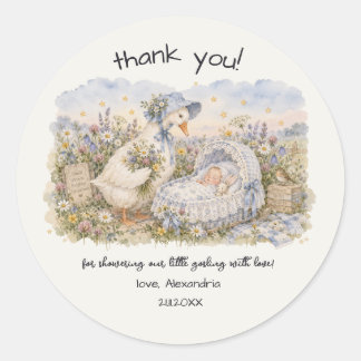 Customize Mother Goose Baby Cradle Baby Shower Classic Round Sticker