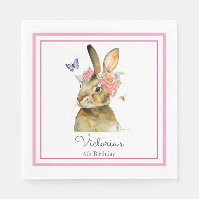 Customize Paper Napkin's Hare With Flowers Napkin (Front)