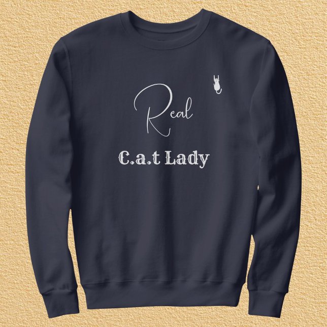 Customize Pet Lover Navy Blue White Script Cat Mom Sweatshirt (Creator Uploaded)