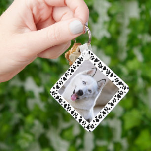 Customize Pet Photo Dog Paw Prints in Hearts Frame Key Ring
