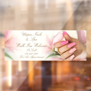 Customize Pink Floral  Nail Salon Walk Ins Welcome