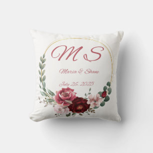 Customize Rustic Linen Wreath Monogram Wedding Cushion