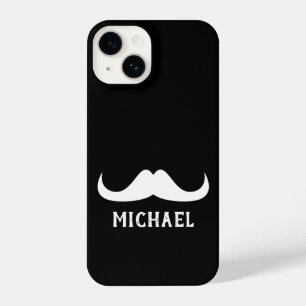 Customize white mustache black button compact mirr iPhone 14 case