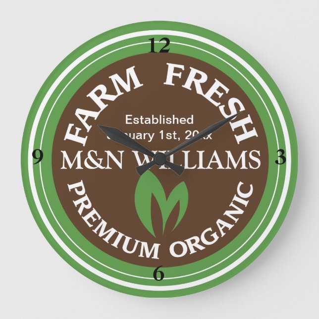 Customize Your Name Organic Farm Logo Large Clock (Front)