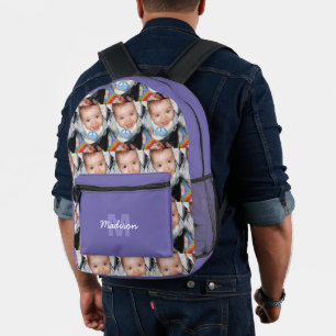 Customize Your photo pattern monogram name purple Printed Backpack