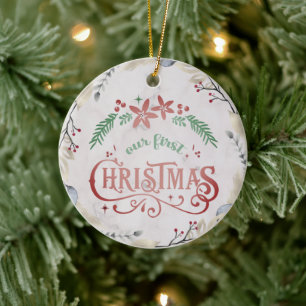 Customize Your Text Gold Christmas Married Ceramic Tree Decoration