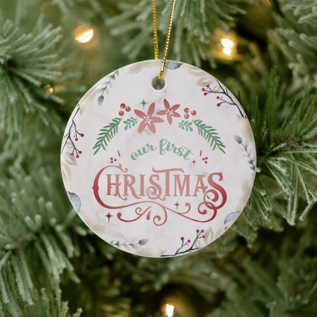 Customize Your Text Gold Christmas Married Ceramic Tree Decoration (Tree)