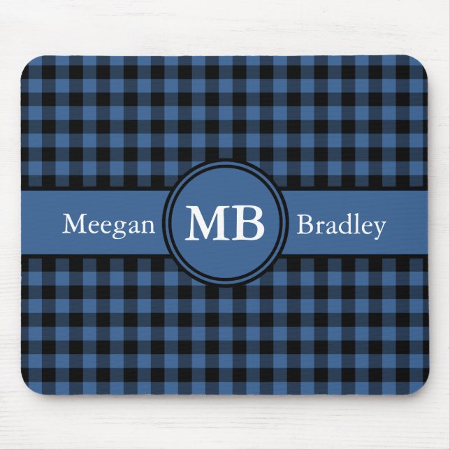 Customizeable Blue and Black checked Gingham Mouse Pad (Front)