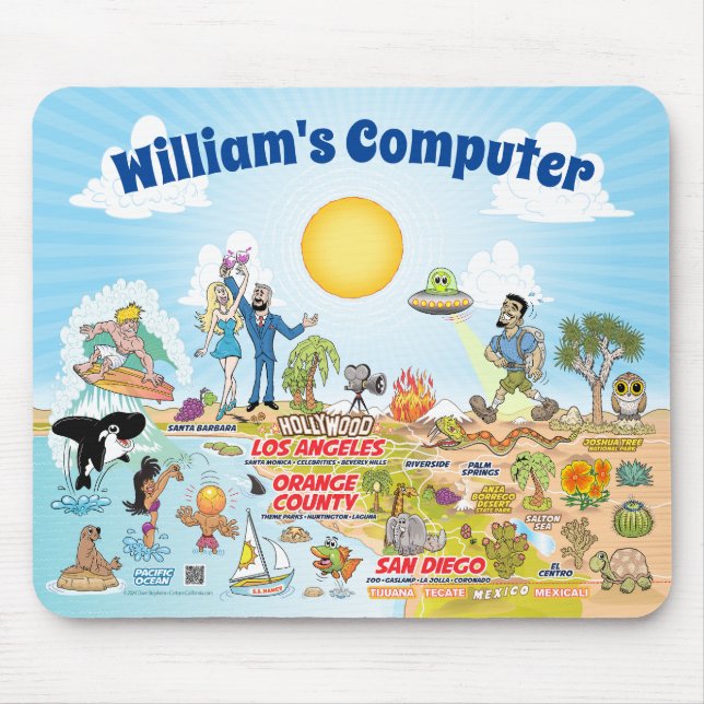Customizeable California Cartoon Mouse Pad (Front)