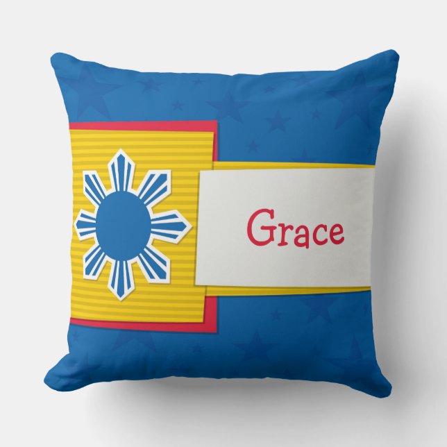 Customizeable Name Philippine Sun Filipino Cushion (Front)