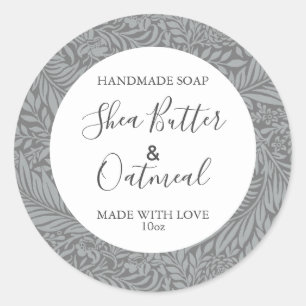 Customizeable Soap Label Floral Pattern Gray