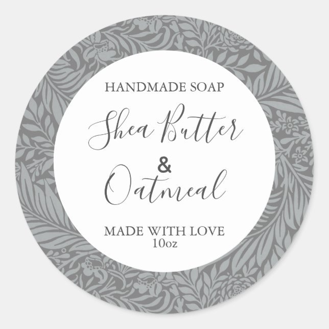 Customizeable Soap Label Floral Pattern Gray (Front)