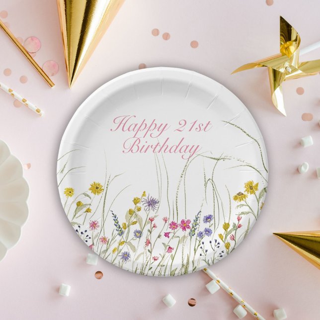 Customizeable Wildflower Party 21st Birthday Paper Plate (Creator Uploaded)