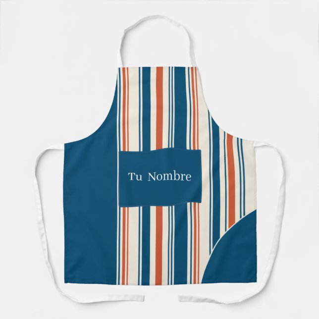 Customized apron with name · Petroleum blue stripe (Front)