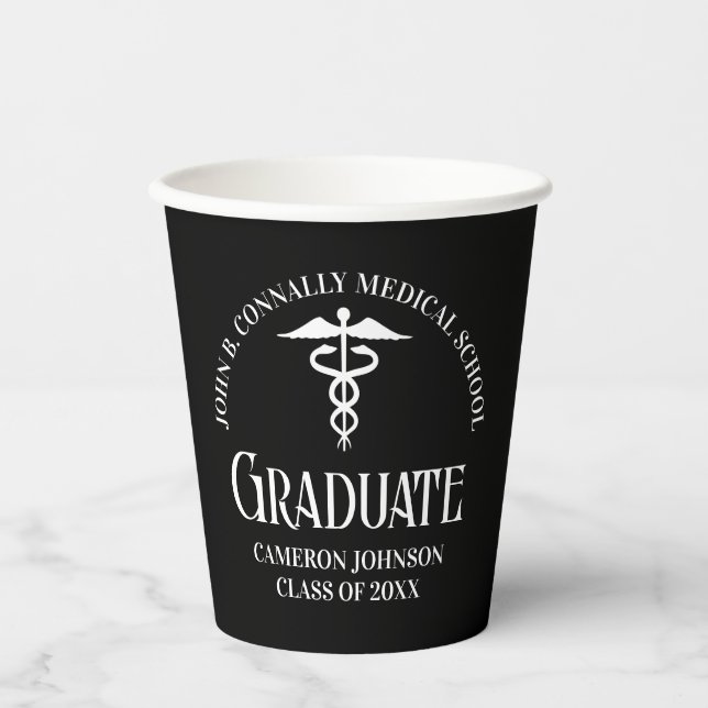 Customized Black Medical School Graduation Party Paper Cups (Front)