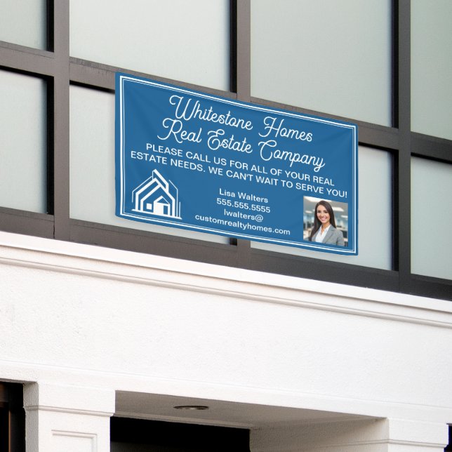 Customized Blue Real Estate Company Marketing Banner (Outside Building)